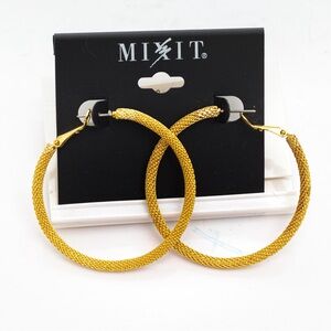 Tube hoop earrings textured diamond cut look gold tone lever back earrings Mixit